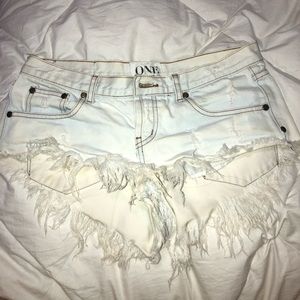 Light wash jean shorts